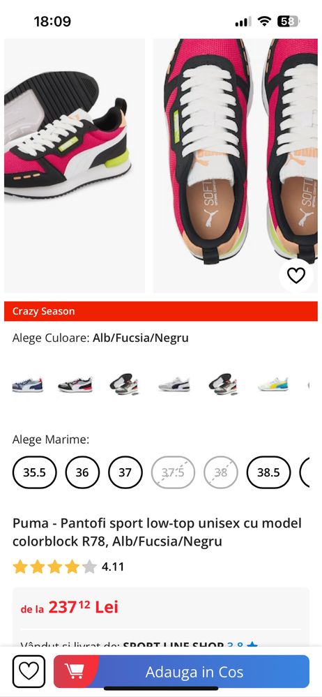 Pantofi sport/adidasi Puma mar. 38 ca noi, originali la 40 % din pret