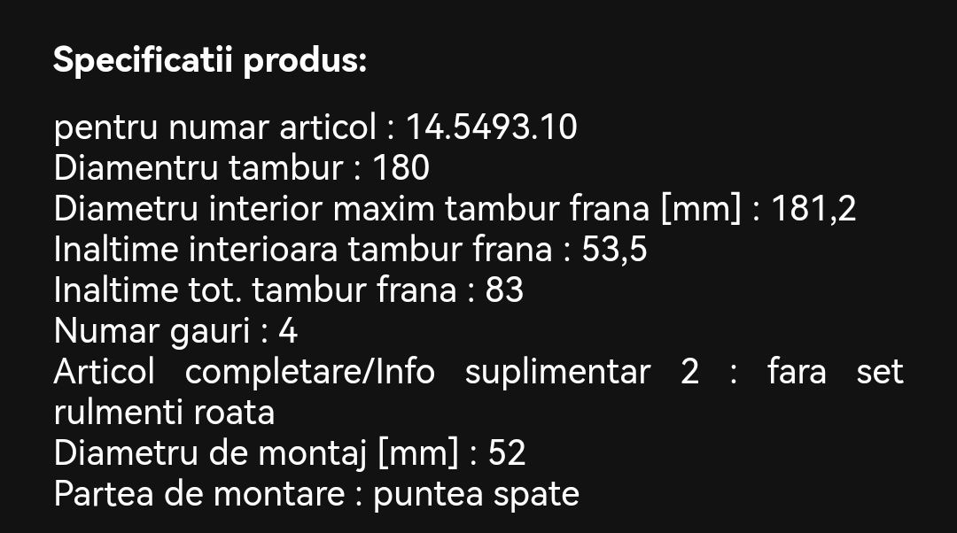 Set discuri frana spate si tamburi Dacia Logan 1