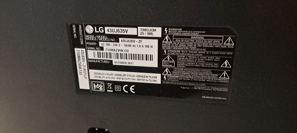 Televizor LED Smart LG, 108 cm, 43UJ635V, 4K Ultra HD, Clasa A