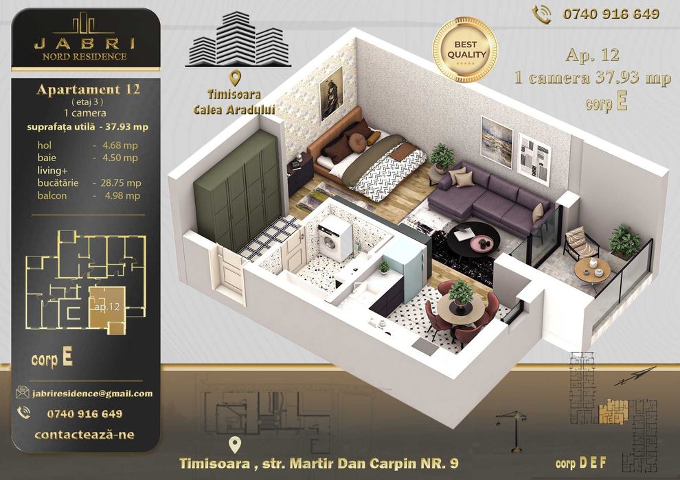 Apartament cu 1 camera + 9% Tva-Jabri Nord Residence