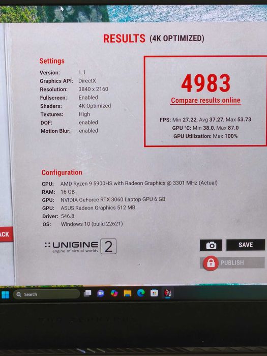 laptop gaming asus rog zephyrus G15 ryzen 9 5900 16gb rtx 3060