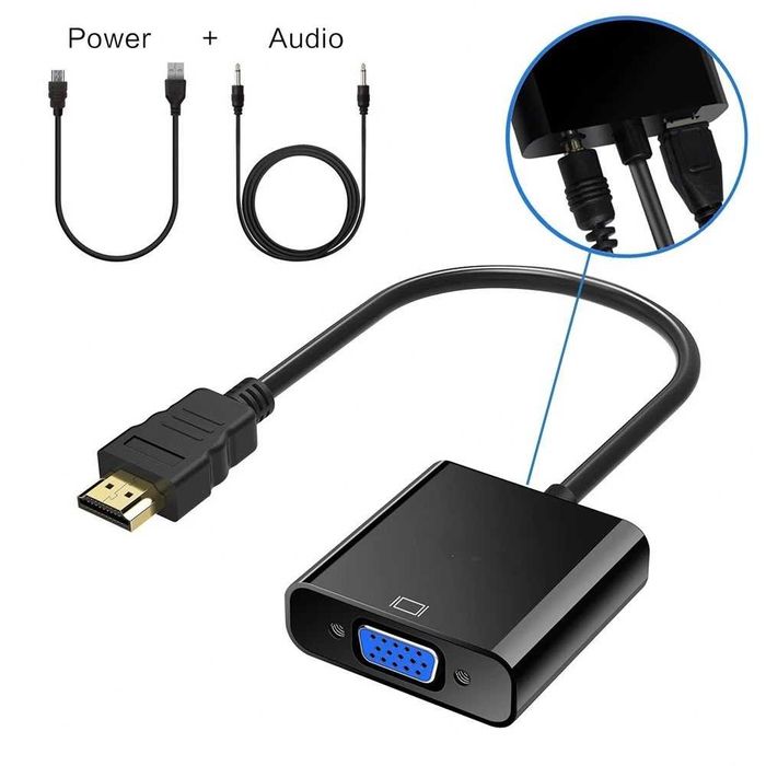 Adaptor convertor HDMI la VGA + cablu audio + alimentare laptop, PS4