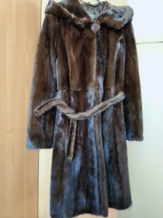 Шуба, норка, с капюшоном, 42-44, бу