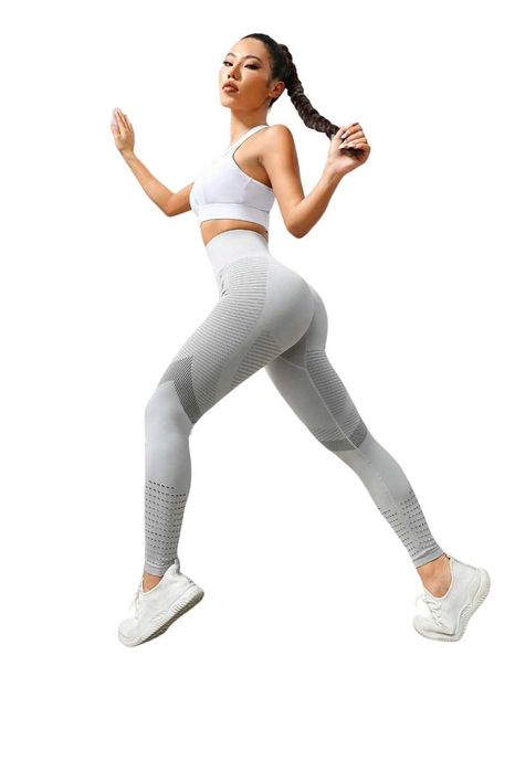 Colanti Fitness Dama Lungi Modelatori Cu Talie Efect Push Up Gri S/M