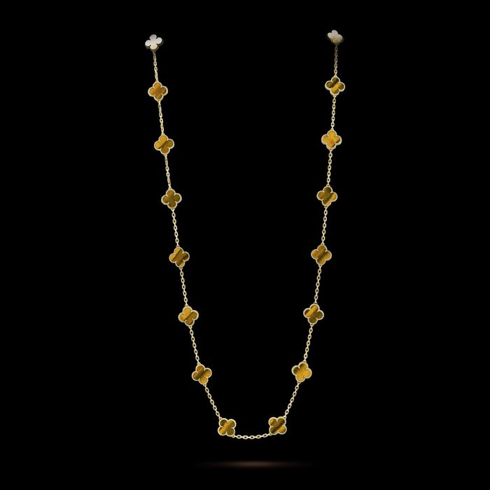 Van Cleef & Arpels VCA Gold Tiger Eye Alhambra 20 Motifs Дамско Колие