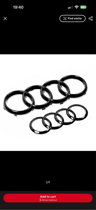 Emblema/Badge/Logo neagru Audi A3 A4 A5 A6 A7 Q2 Q3 Q5 Q8 TT 192 mm