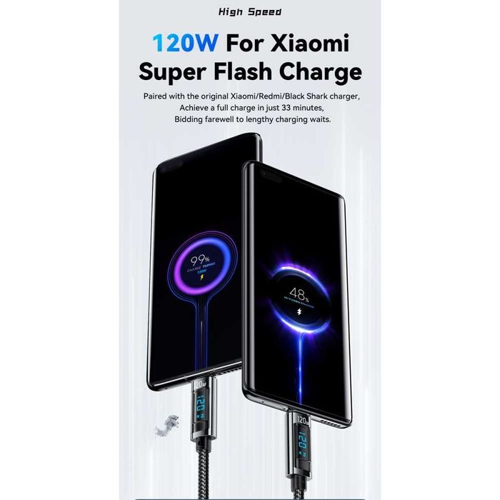 Cablu 2M 120W 6A HyperCharge TurboCharge Xiaomi Redmi/Poco/Black Shark