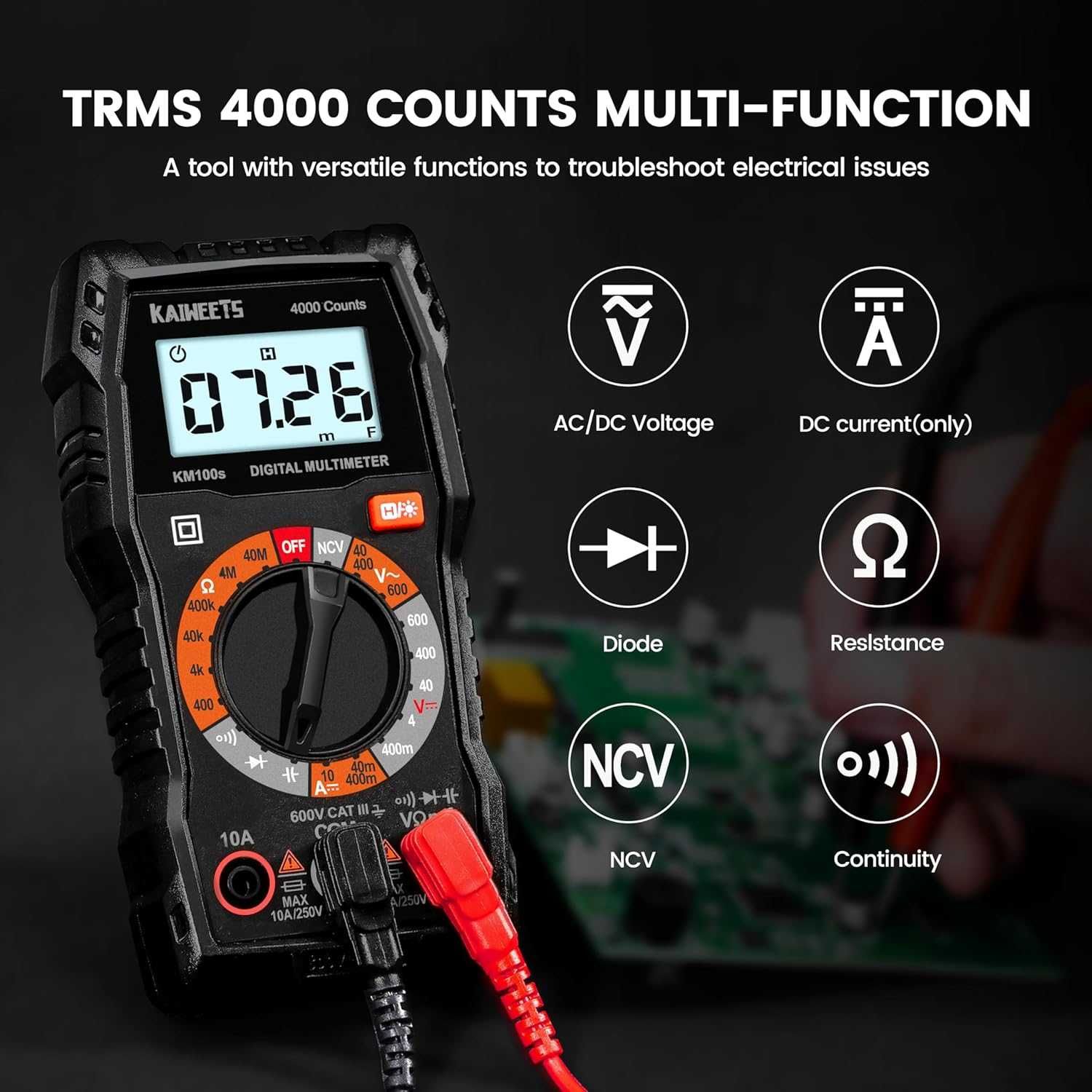 KAIWEETS цифров мултицет KM100s с NCV и двоен предпазител