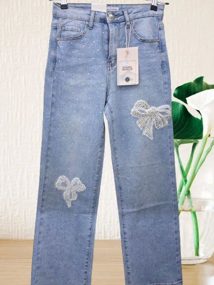 Дамски дънки с панделка