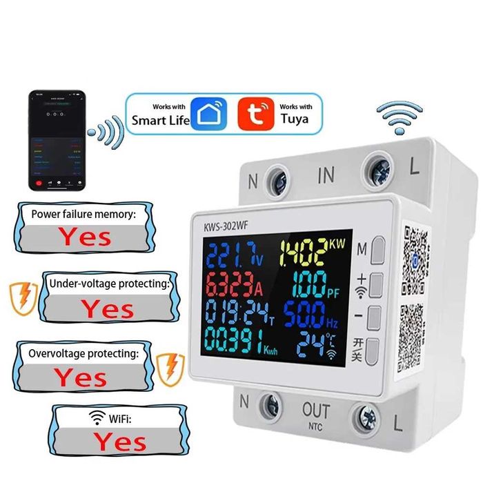 Releu/Contor electric Smart multifunctional Wifi protectie LCD