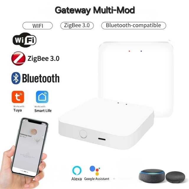 Gateway/Hub Tuya Zigbee WiFi. Control vocal & app. Conectează senzori.