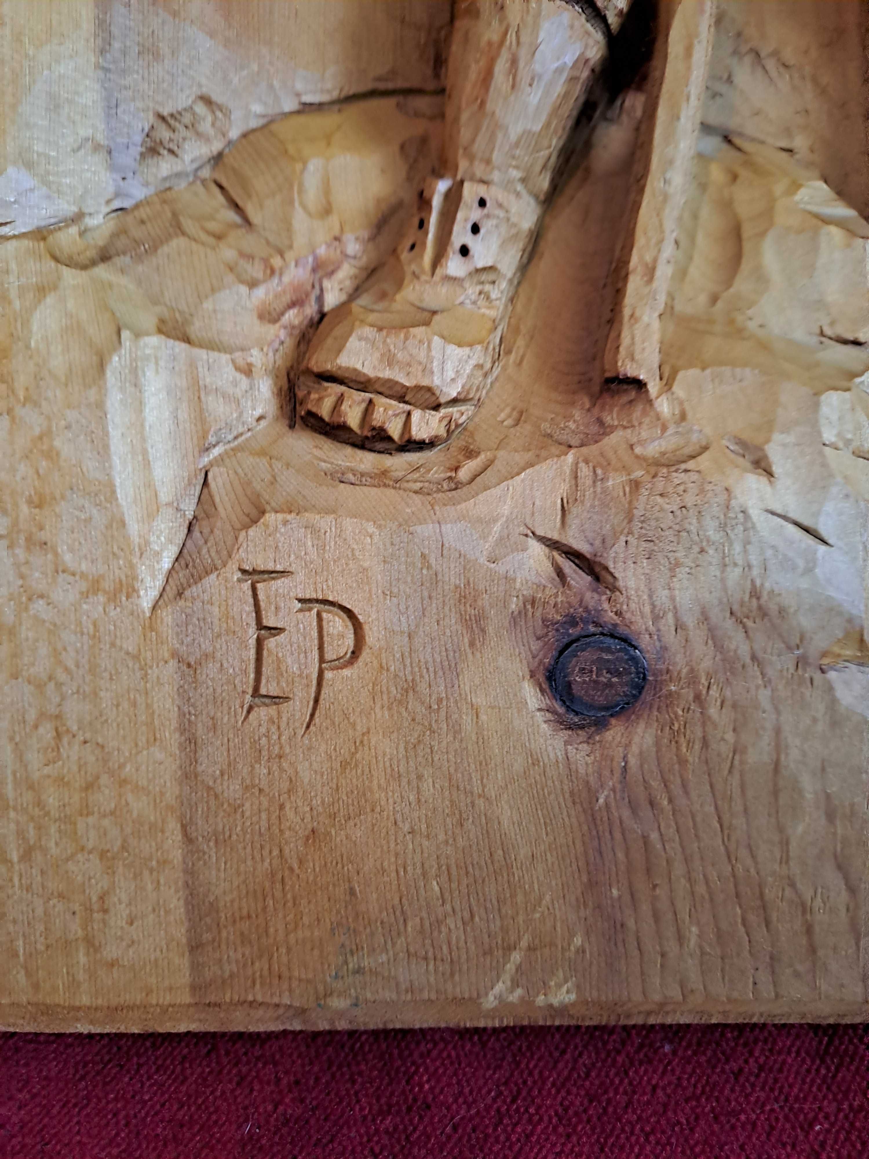 basorelief lemn sculptura lemn 48/28 cm semnat