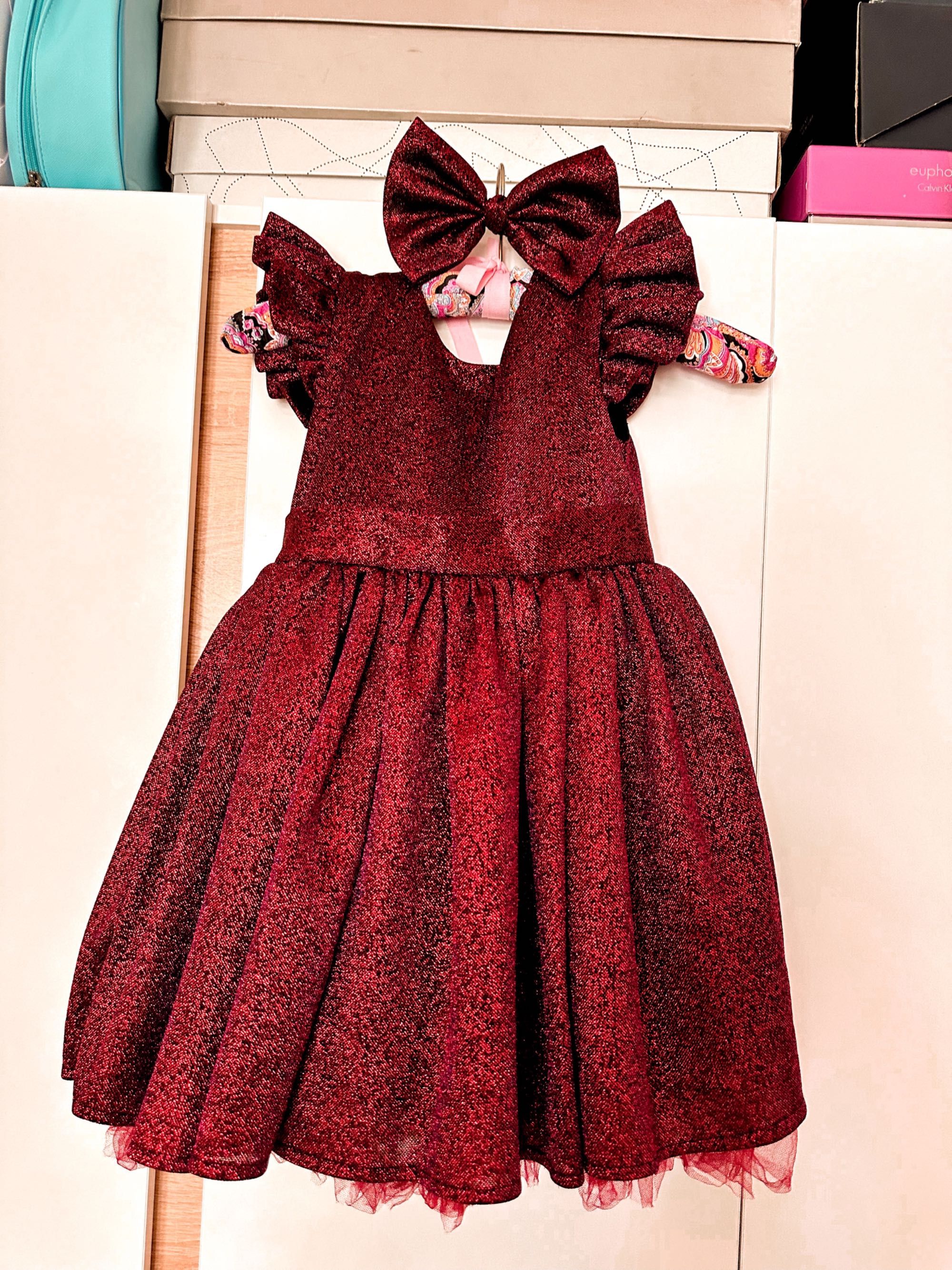 Официална Детска червена , блестяща рокля за 2-3 годишно момиче