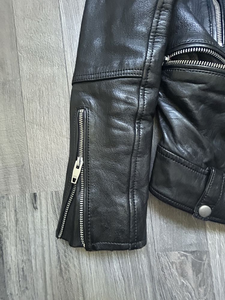 Geaca biker ZARA barbateasca piele naturala, marime S, impecabila
