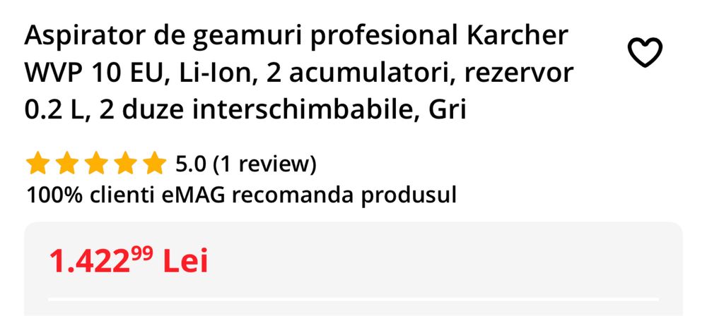 Aspirator de geamuri profesional Karcher WVP 10 cu 2 acumulatori