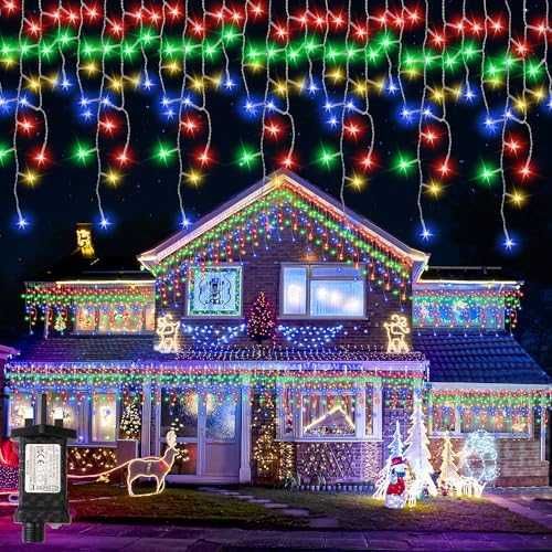 Коледни висулки 400 LED RGB, 8 режима, външни, водоустойчиви светлини