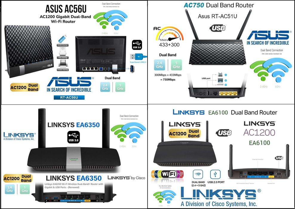 Wi-Fi Рутери ASUS и Linksys Dual-Band с USB порт
