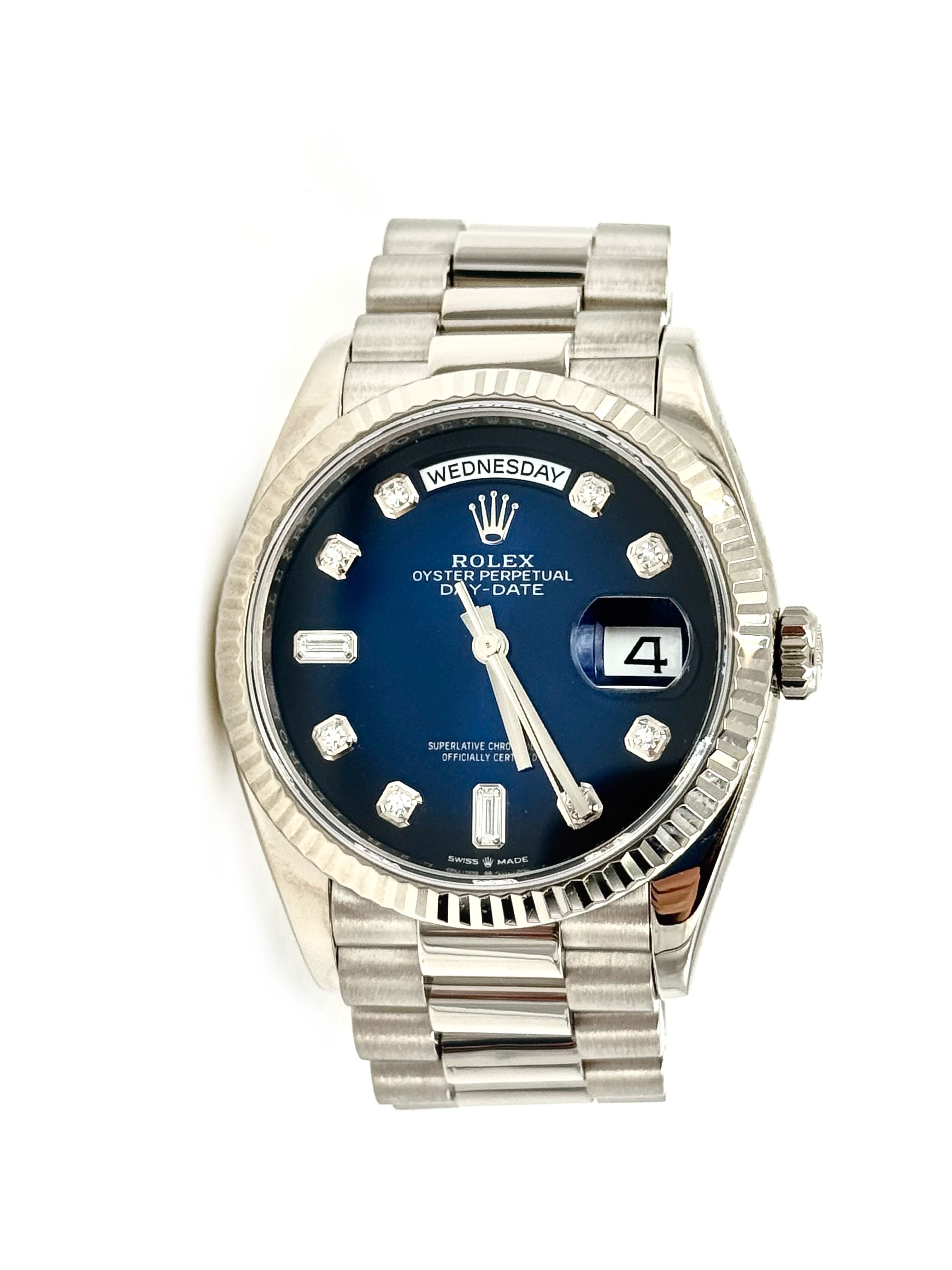 Rolex Day-Date 36 White Gold Blue Ombre Diamond Dial