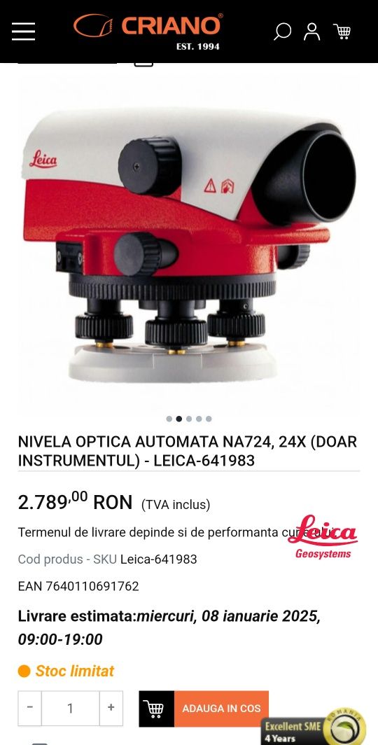 Nivela Optica Automata Leica NA724, 24x (doar instrumentul)