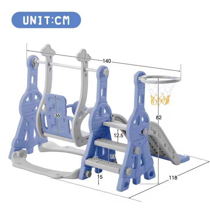 Детска Пързалка 4 в 1 Люлка стълба Баскетболен кош Чисто нова