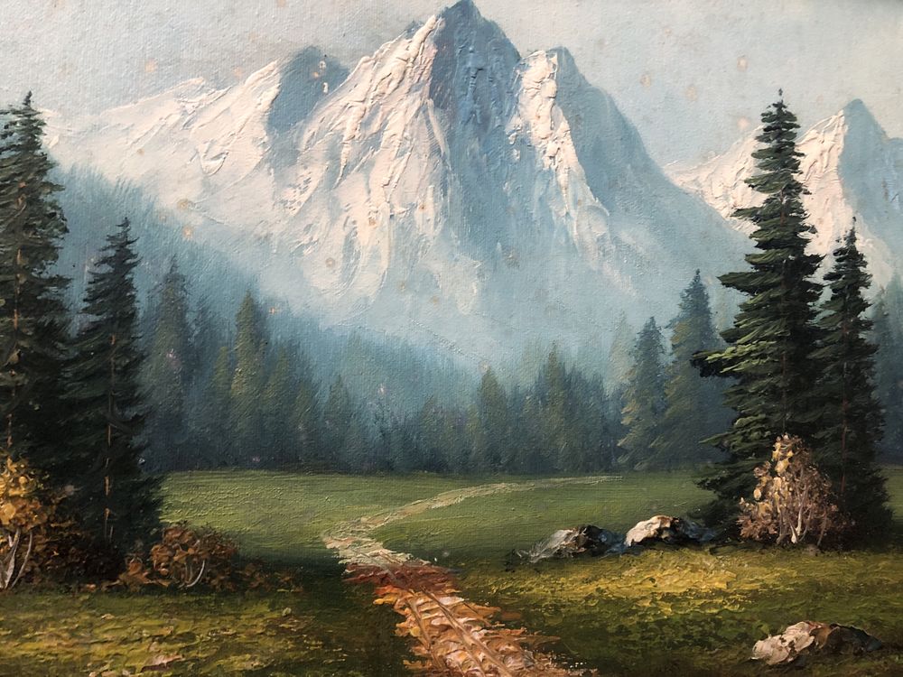 Tablou,pictura in ulei pe panza,peisaj montaj Tirol,semnat