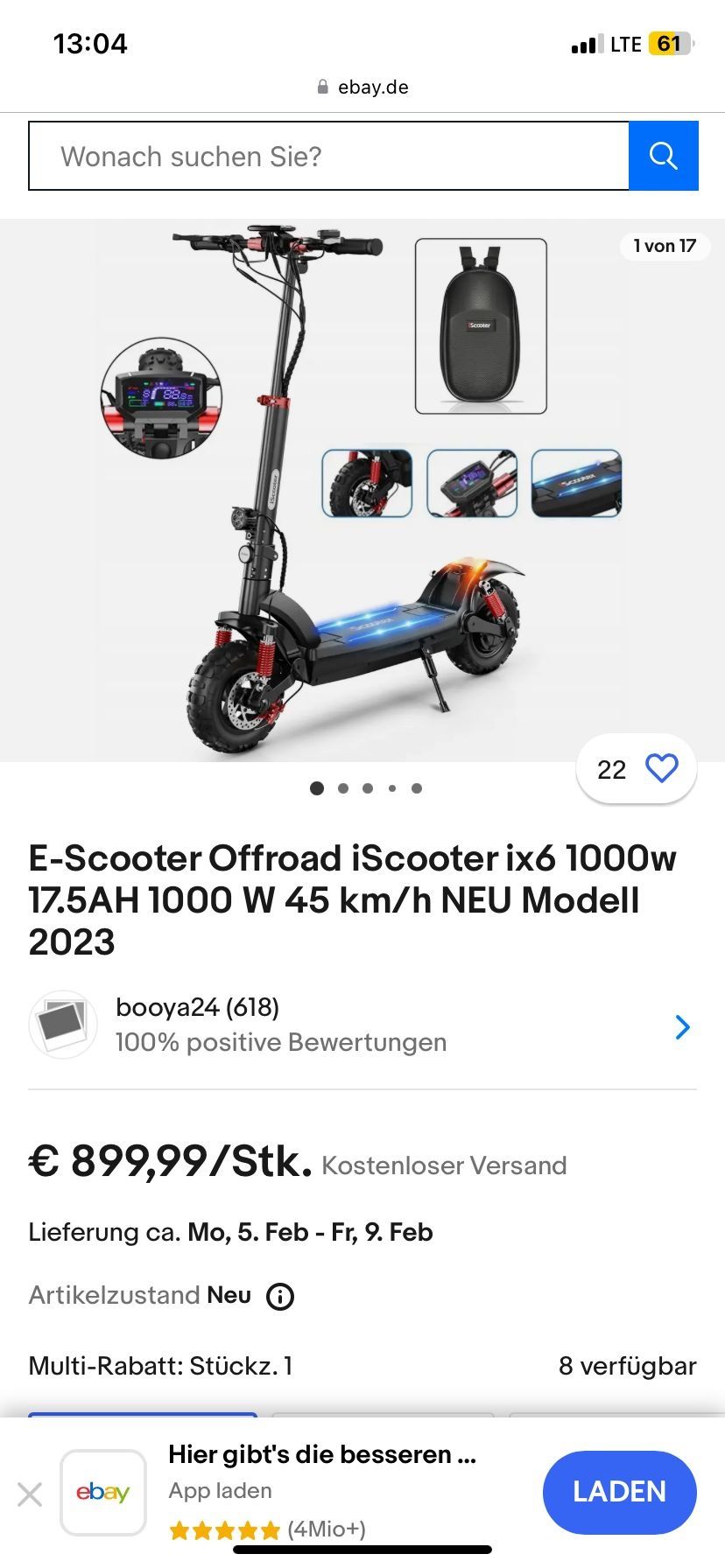 E-Scooter Offroad iScooter ix6 1000w 17.5AH 1000 W 45 km/h NOU