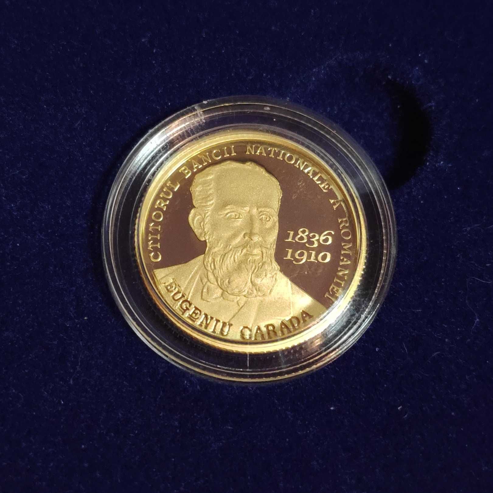 Moneda aur 100 lei 2010 proof BNR Eugeniu Carada 6,45 g tiraj 500