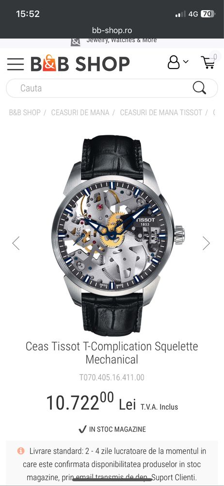 Tissot complication skeletron ceas mecanic barbati