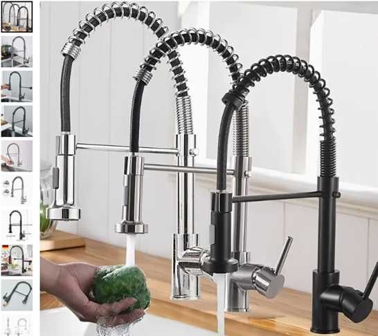 Baterie Robinet ghiuveta bucatarie extensibila, sablata valva ceramica