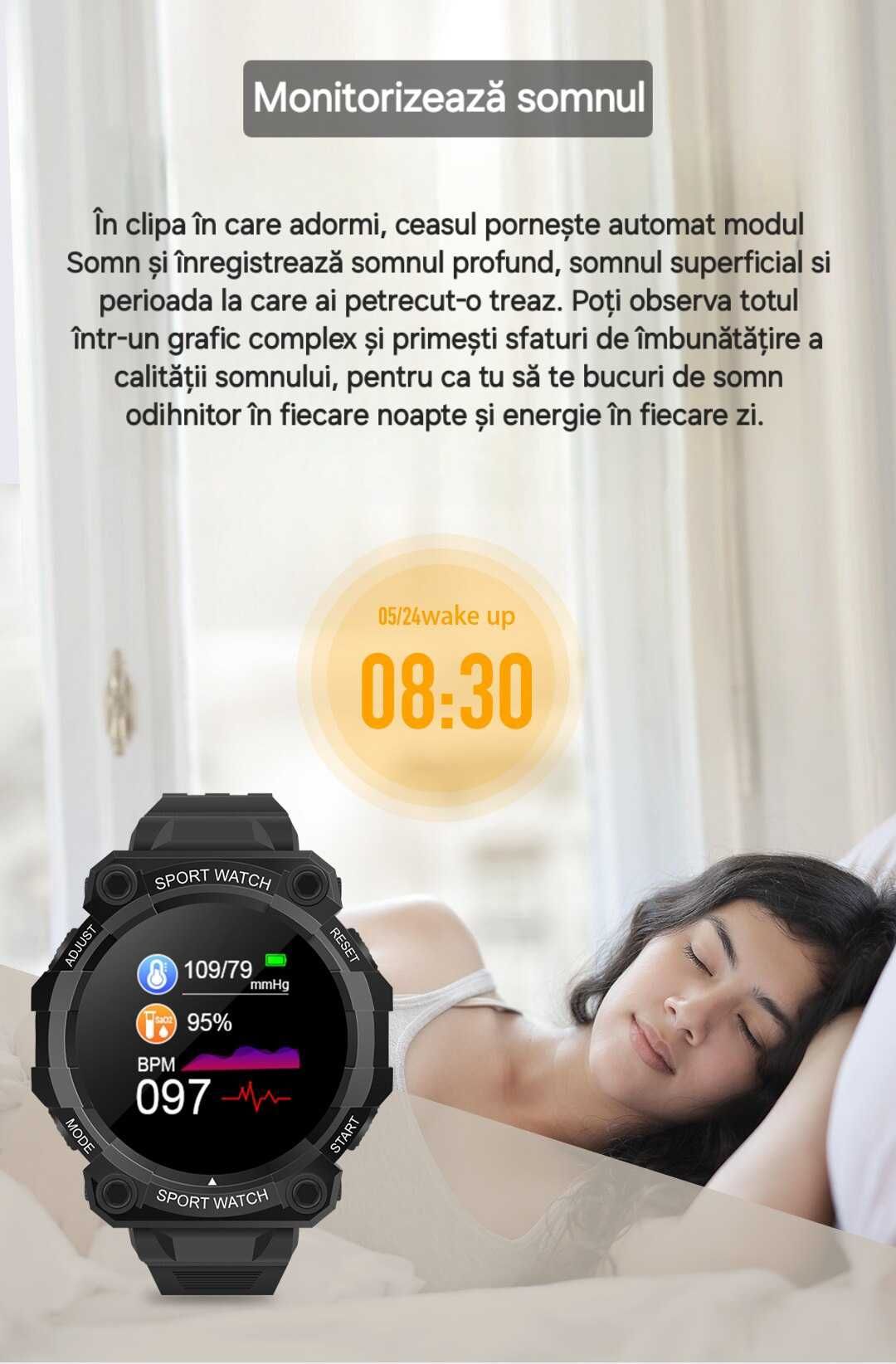 Smartwatch Army, baterie ultra rezistenta. Fitness, somn, mesaje, apel