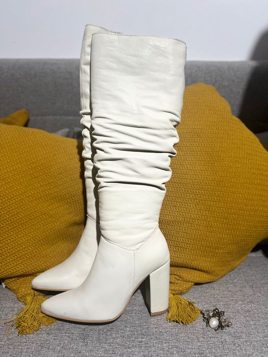 Cizme piele naturală 36 Le Ger noi, alb unt spre crem