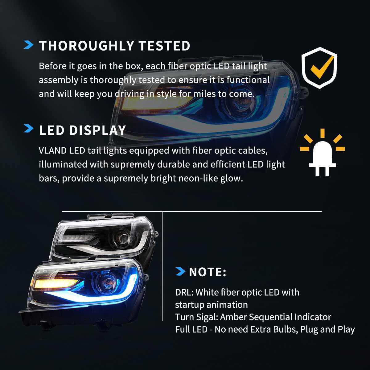 Комплект фарове с RGB дневни светлини за Chevrolet Camaro 2014 - 2015