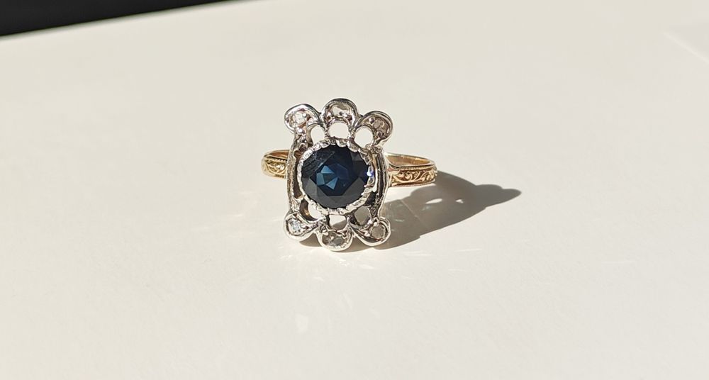 inel vechi aur diamante safir certificat