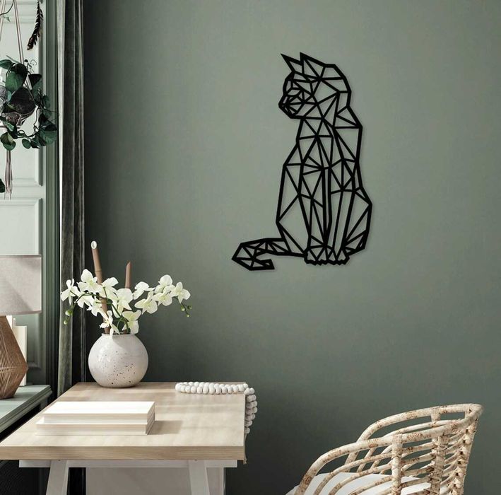 Pisică Geometrică – Decorațiune Modernă de Perete din Metal!