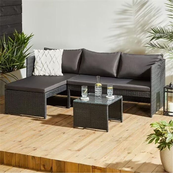 Set de mobilier de exterior Kauai Corner Rattan Gri  Nou Sigilat