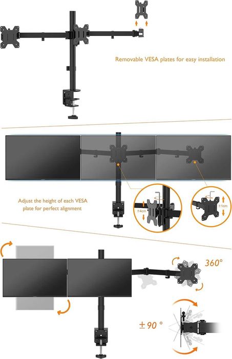 Suport 3 monitoar BONTEC, 2 tipuri prindere birou, REDUS de la 400RON