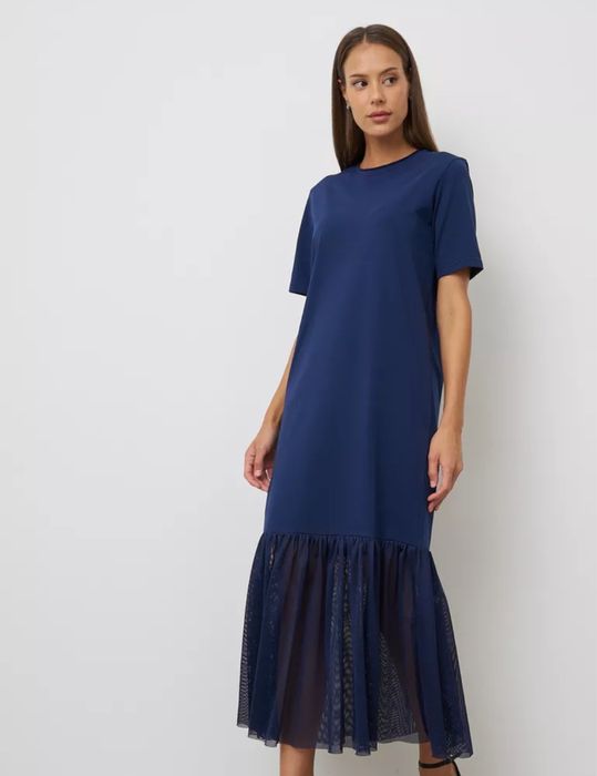 Платье вечернее синего цвета с фатином