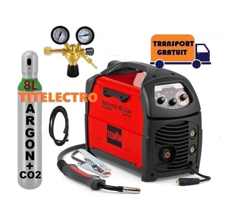 Aparat sudura cu sarma TELWIN TECHNOMIG 180 + tub 8L PLIN + reductor