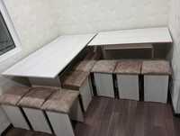 Новые кухонные столы разных размеров с  мягкими  табуретками