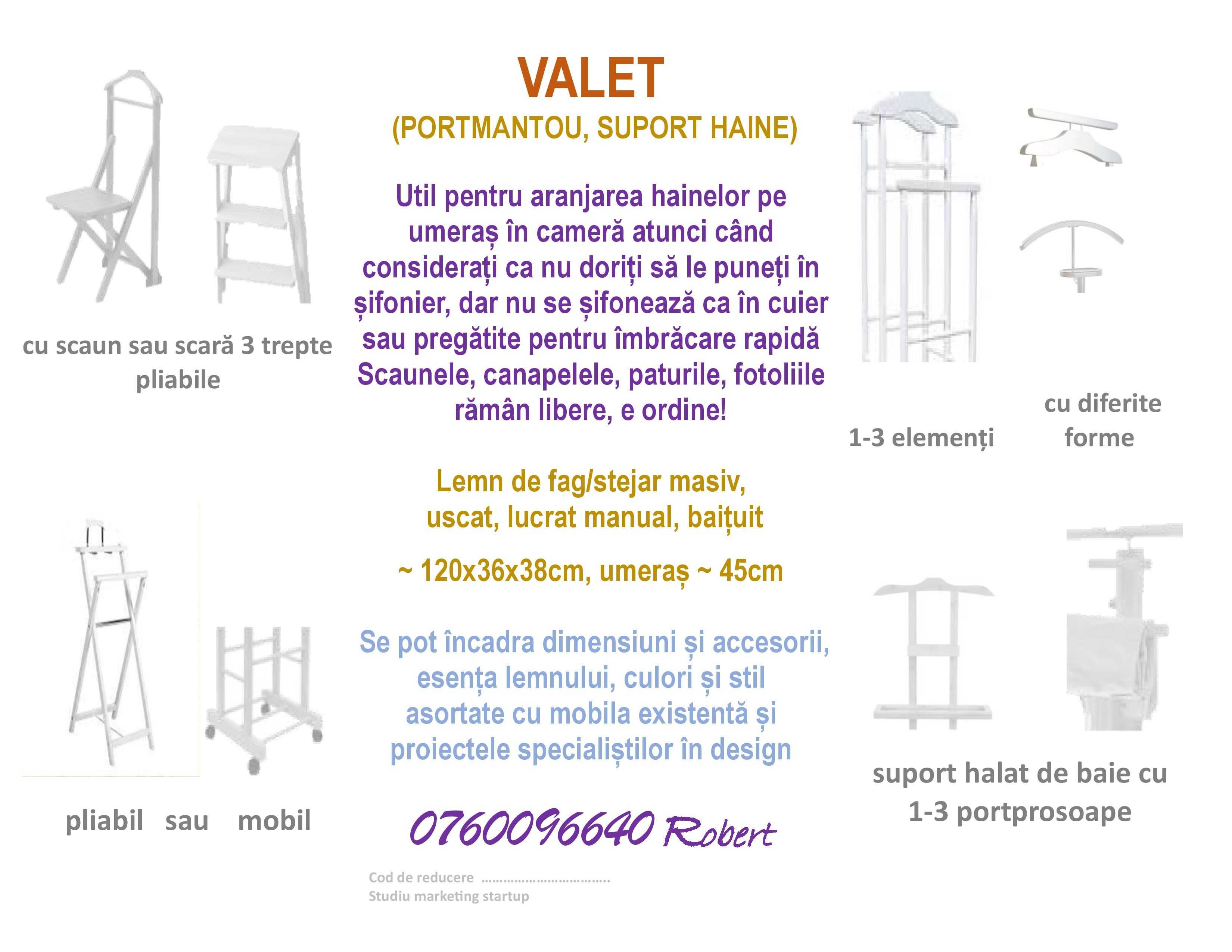 Umeraș suport haine cuier valet portmantou mobila lemn cadou stație