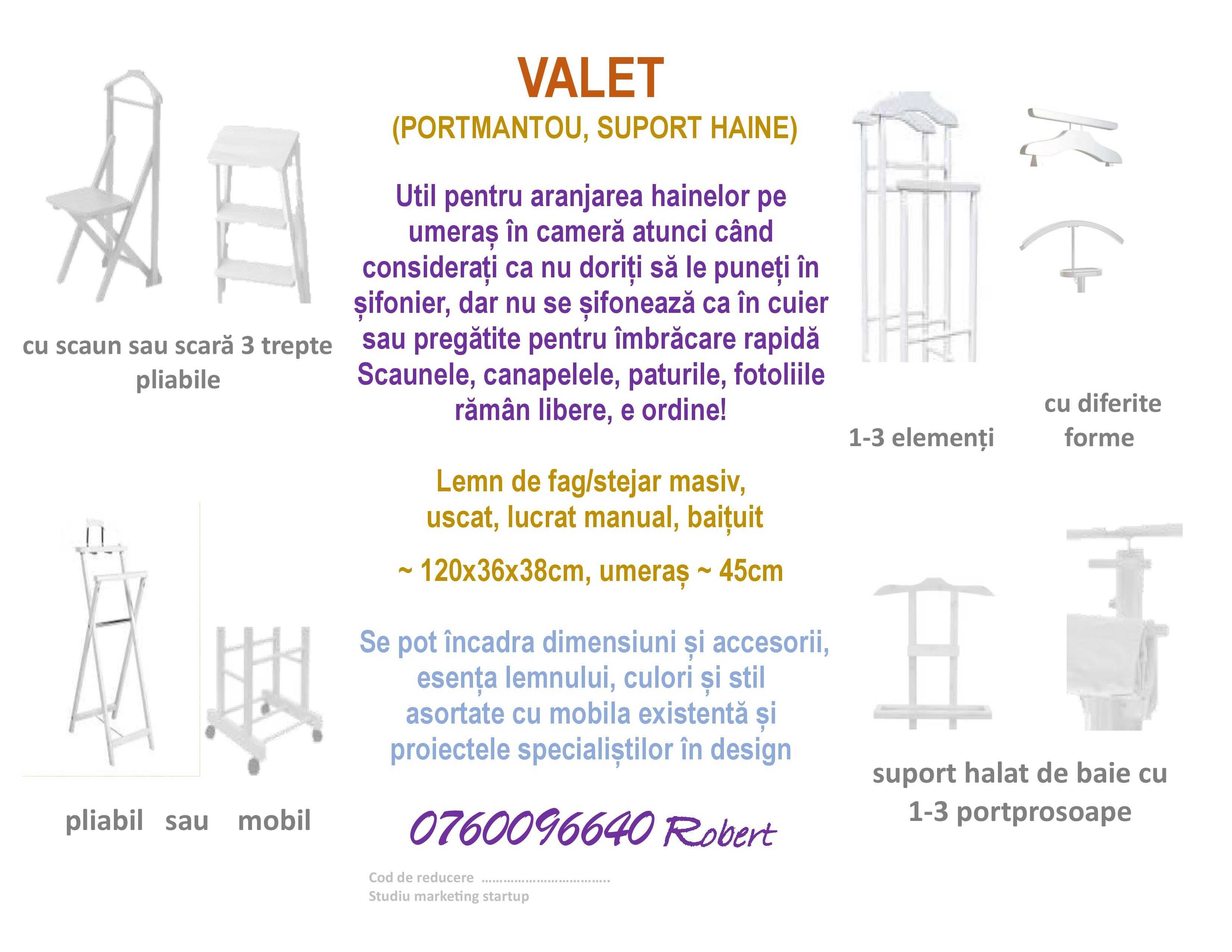 Valet portmanto suport haine cuier mobila dressing lemn masiv cadou