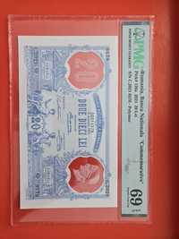 Bancnota comemorativa replica 20 lei 1881, gradata PMG 69