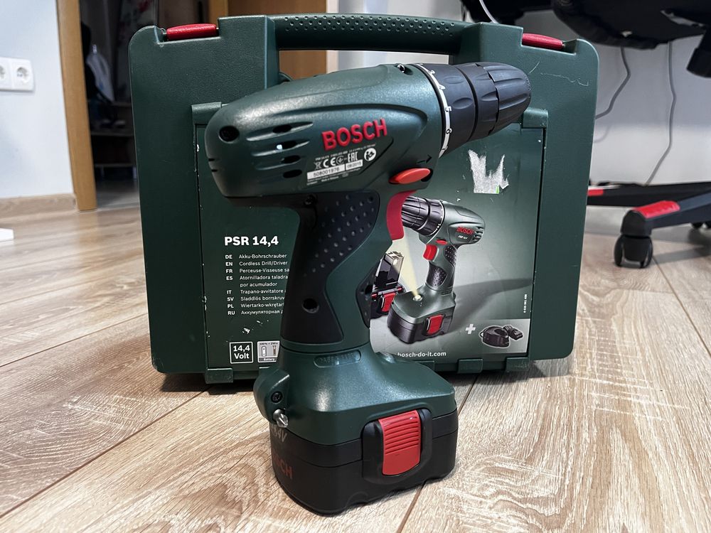 Винтоверт Bosch PSR 14.4 • Пълен комплект • Надежден винтоверт за дома