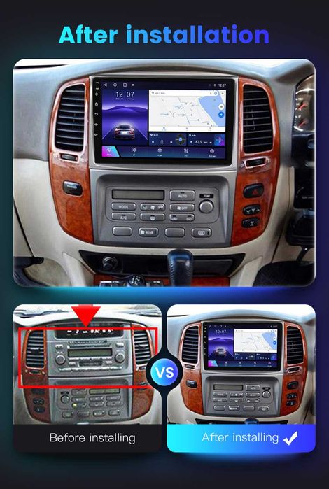 Navigatie Android 14 Toyota Land Cruiser 2002-2007 1/8 Gb Waze CarPlay