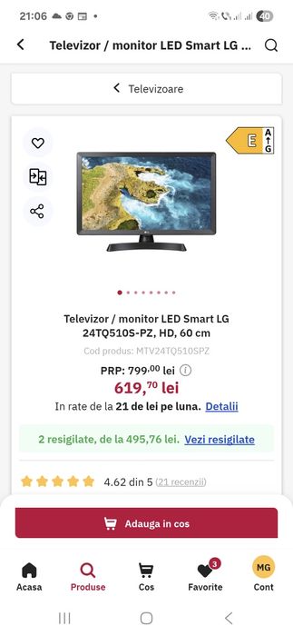 TV Monitor LG 60 cm, sigilat, garantie