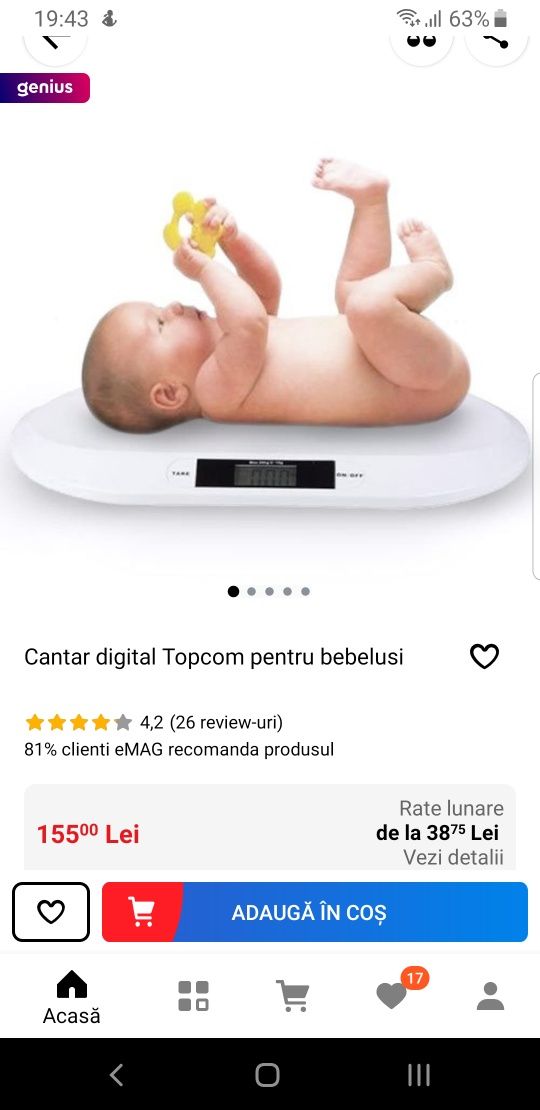 Vand cantar digital Topcom pentru bebelusi