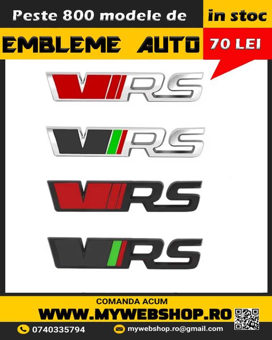 Emblema VRS grila fata sau spate Skoda, Negru, Chrom, Rosu