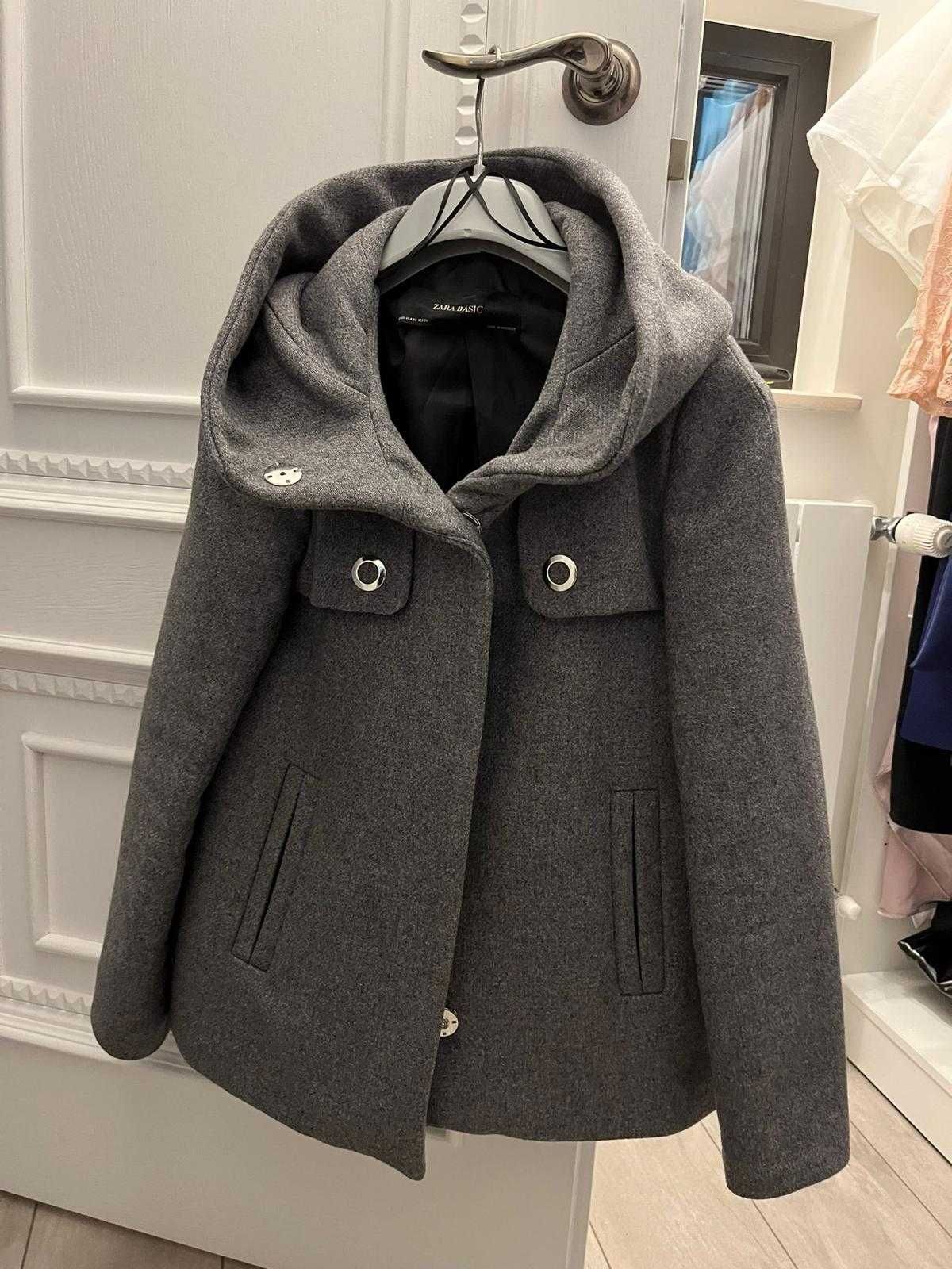 Palton cu gluga gri Zara, Marime XS
