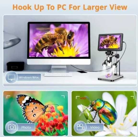 Microscop electronic Digital Hayve 7‘’ 1500X Zoom 12MP + 32gb card