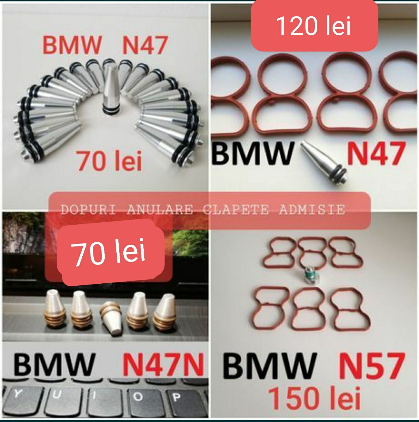 BMW 4 dopuri 22mm anulare clapete admisie M47 + set 9 garnituri 150cp